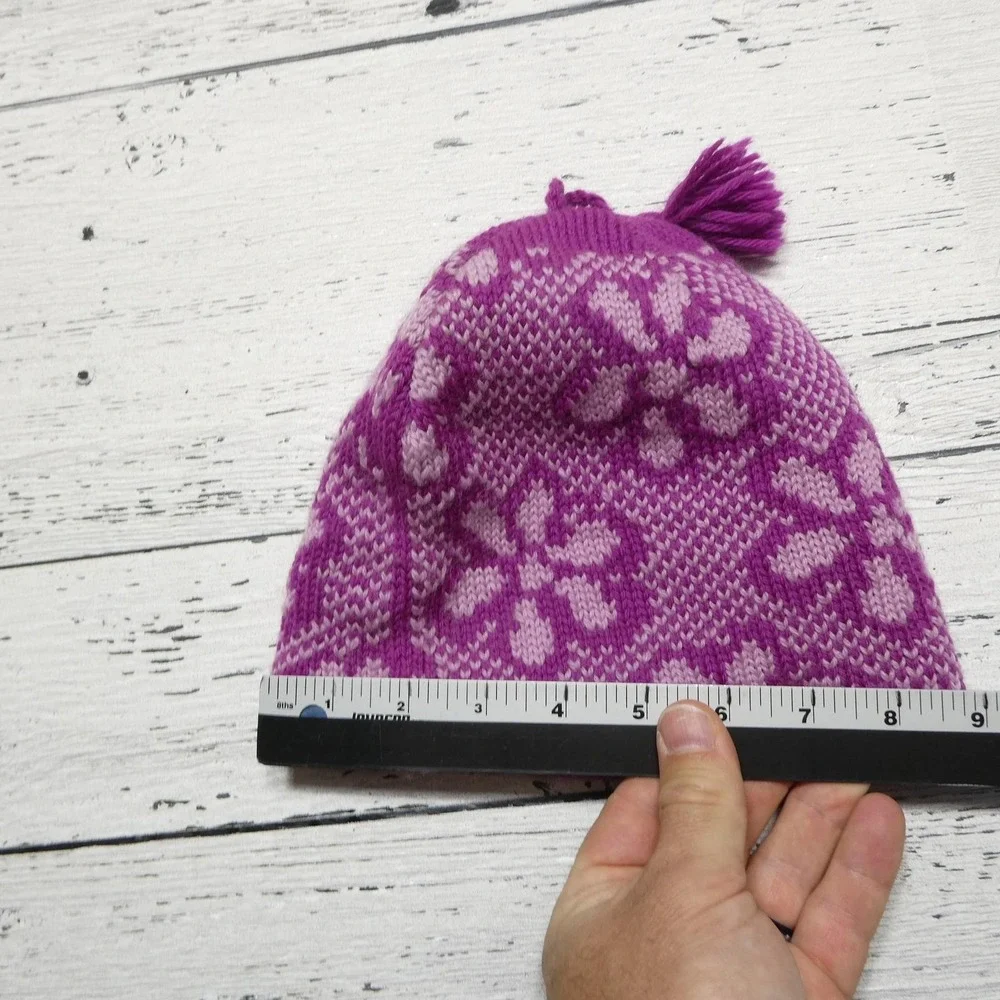 Turtle Fur Hat Beanie Girls One Size Purple Floral Fleece Lined Tassel Winter